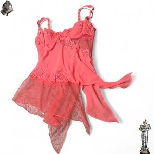 Rare gorgeous Victoria’s Secret pink lace floral mesh asymmetrical fairy top